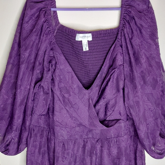 Addition Elle Purple Floral Balloon Sleeve Dress - Picture 3 of 13